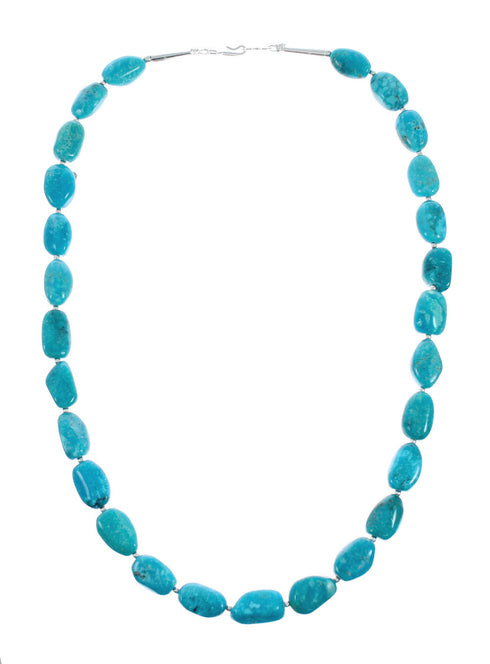 Navajo Turquoise Sterling Silver Pendant Bead Necklace X10695
